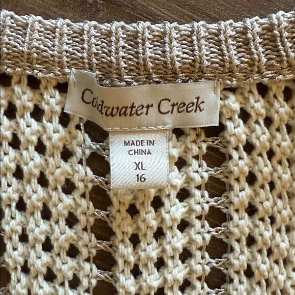 Coldwater Creek Crocheted Ivory  Open-Knit Sweater XL/16 - Picture 2 of 5